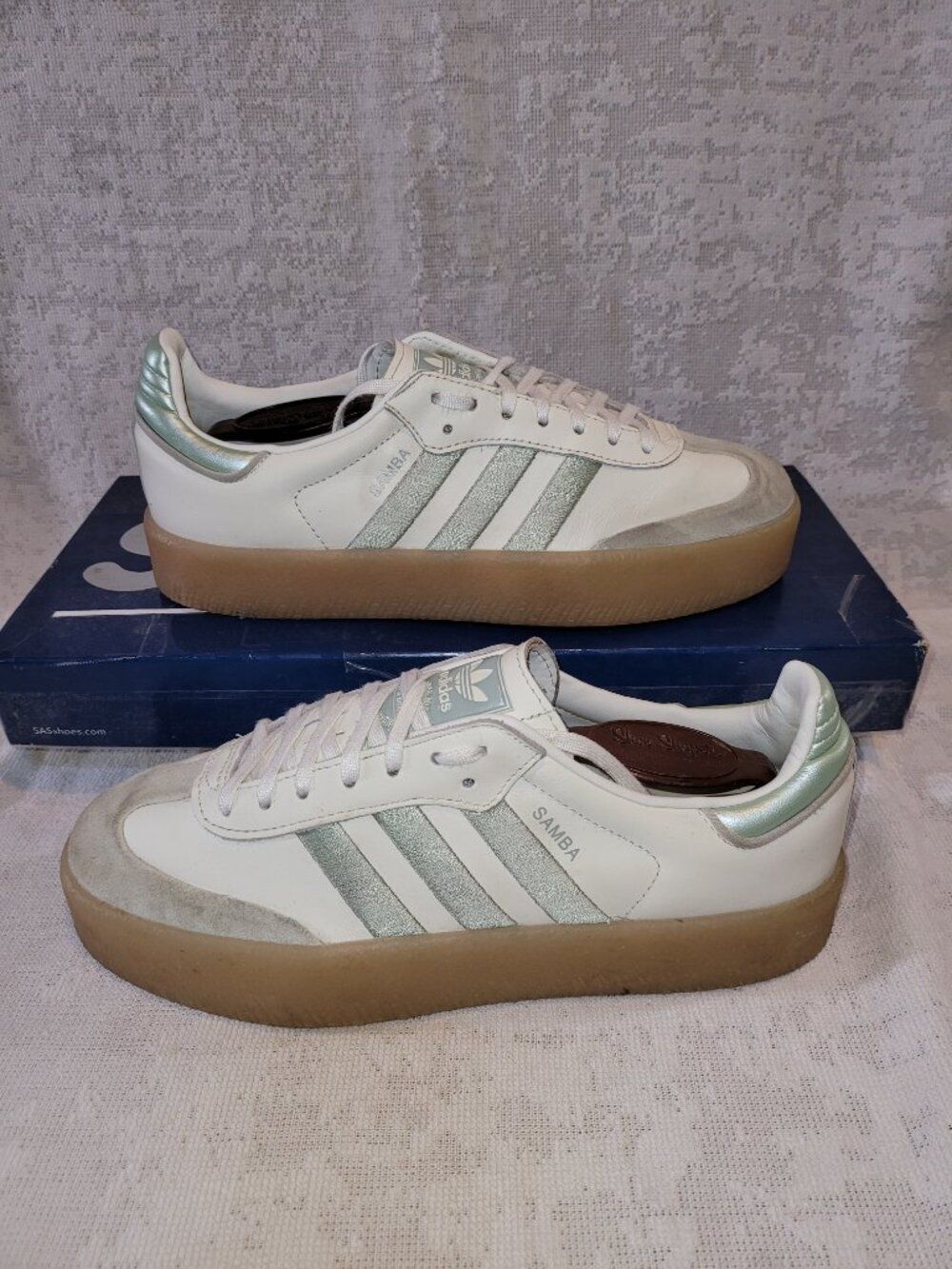 Adidas Womens Samba Sambae Size 7 Sneakers White Lime Green IG1947